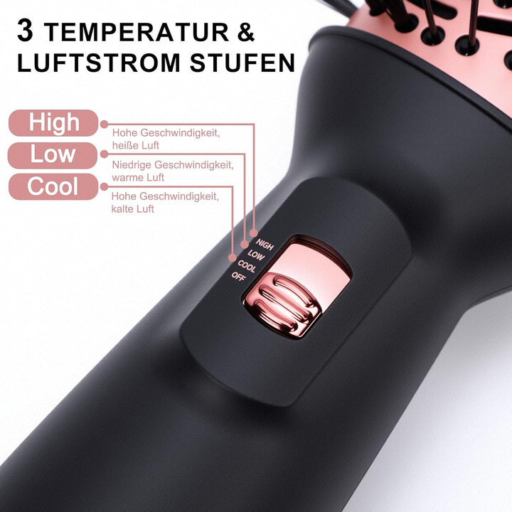 Reise Warmluftbürste, Föhnbürste mit 3 Temperaturstufen für Glätten & Locken, Leicht (275g) Dual Vol