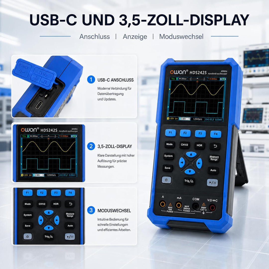 HDS242S OWON Oszilloskop mit zwei Kanälen und 1CH Signalquelle 40MHz Bandbreite Tragbares 3 in 1 Osz