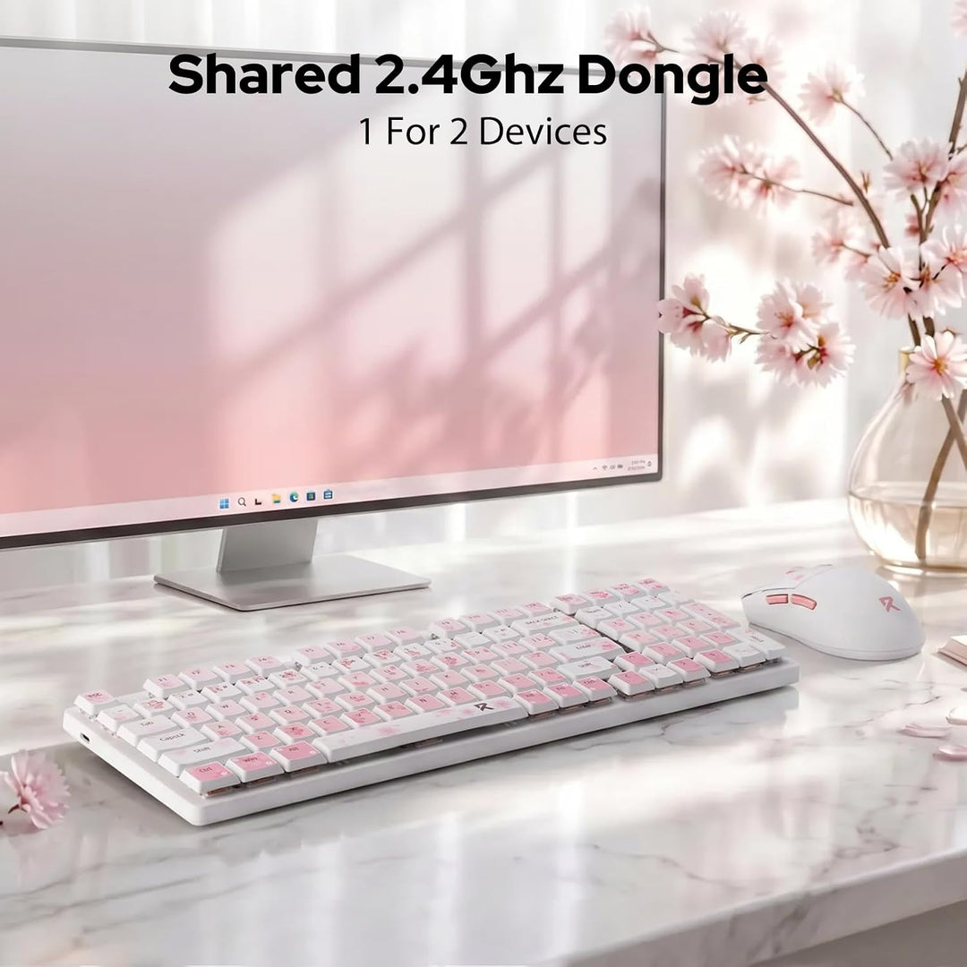 Redragon BS7552 Kabelloses Set 98 Tasten Flachmechanik 4000 DPI Sakura-Rosa