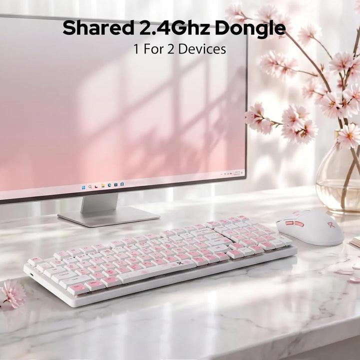Redragon BS7552 Kabelloses Set 98 Tasten Flachmechanik 4000 DPI Sakura-Rosa