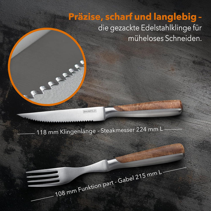 Pizza- und Steakbesteck (Akazienholz, 4 teilig) 4 teilig Edelstahl, 4 teilig Edelstahl