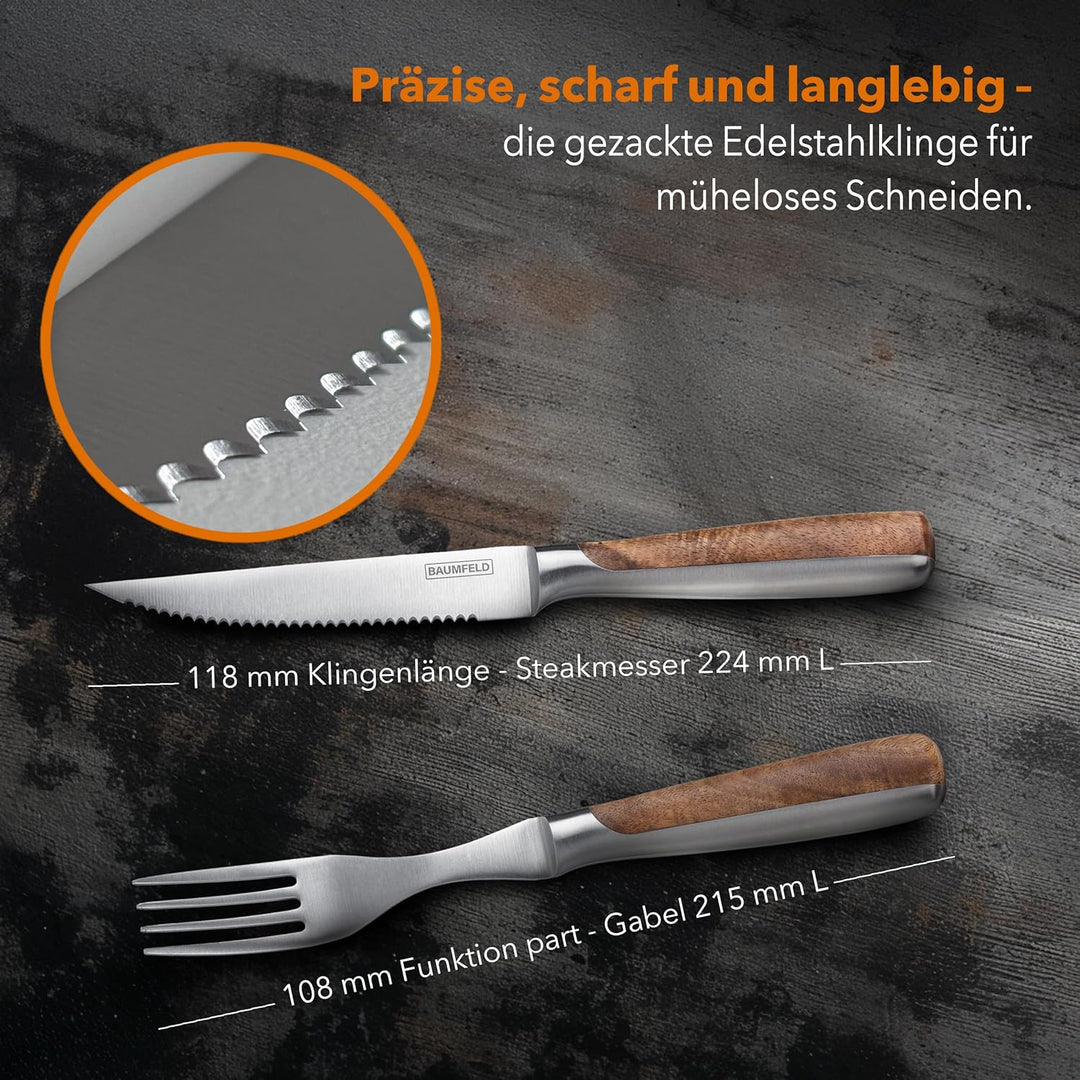 Pizza- und Steakbesteck (Akazienholz, 8 teilig) 8 teilig Edelstahl, 8 teilig Edelstahl