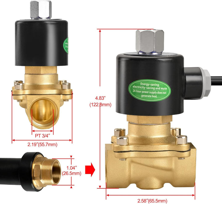 Heschen Elektrisches Magnetventil aus Messing, 2W-200-20KJ, PT 3/4'', DC24V, Direktbetätigung für Wa