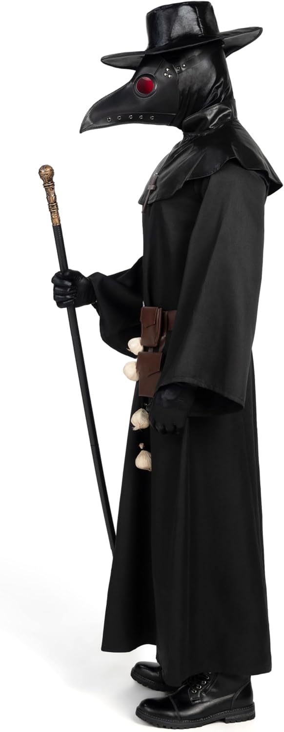 Spooktacular Creations Herren Pestarzt schwarzes Kostüm-Set mit Mütze, Maske, Schal, Robe, Handschuh