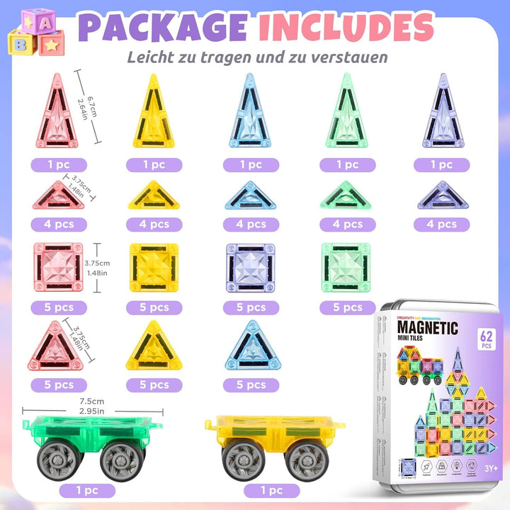 GAGAKU Mini Magnetische Bausteine Reisespielzeug 62 Teiles Magnetbausteine Resiseset Kinderspielzeug