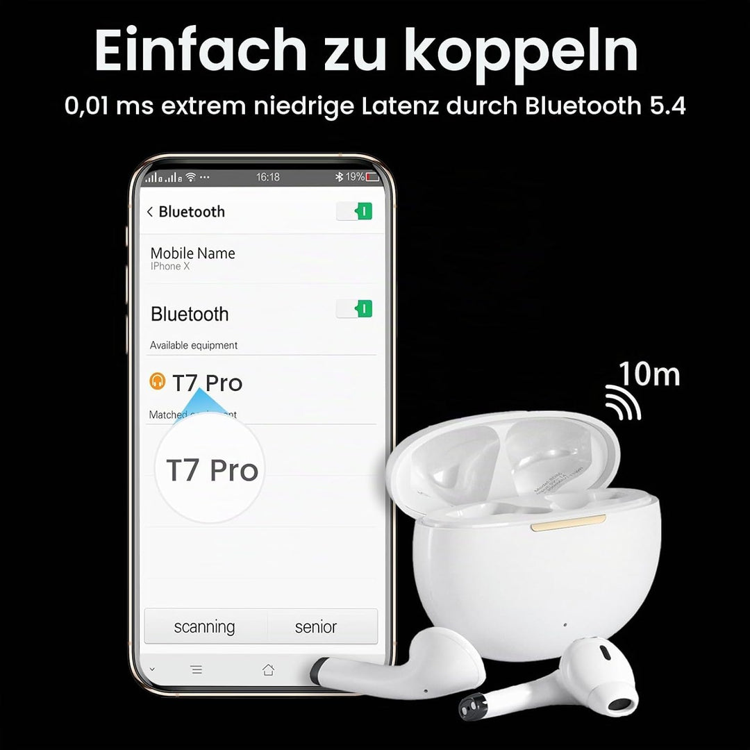 yobola Kopfhörer Kabellos Bluetooth 5.4, Semi-In-Ear Ohrhörer Tiefer Bass Stereo Touch Control mit 4