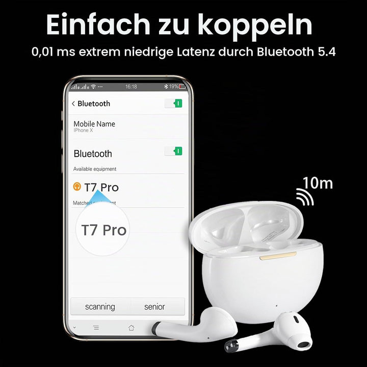yobola Kopfhörer Kabellos Bluetooth 5.4, Semi-In-Ear Ohrhörer Tiefer Bass Stereo Touch Control mit 4