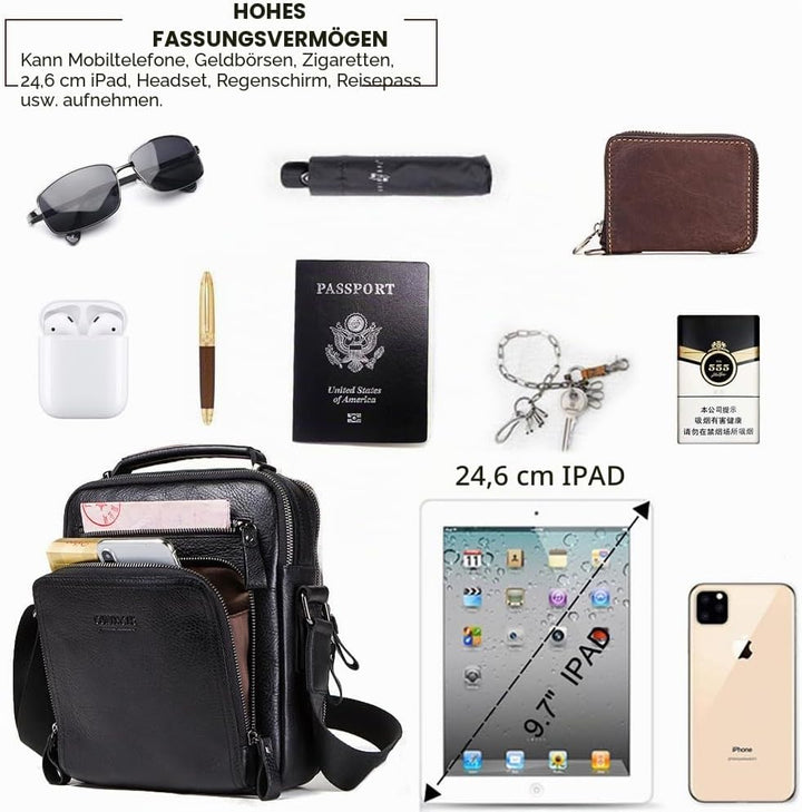 Contacts Echtes Leder Herren Laptop Mini Tab Messenger Crossbody Bag Tasche Handtasche Braun Schwarz