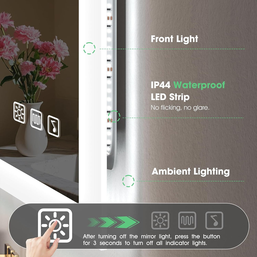 S'bagno Badezimmer-Spiegel-mit-Beleuchtung 80x60cm, LED-Badspiegel-mit-Beleuchtung, Bluetooth, Entfo