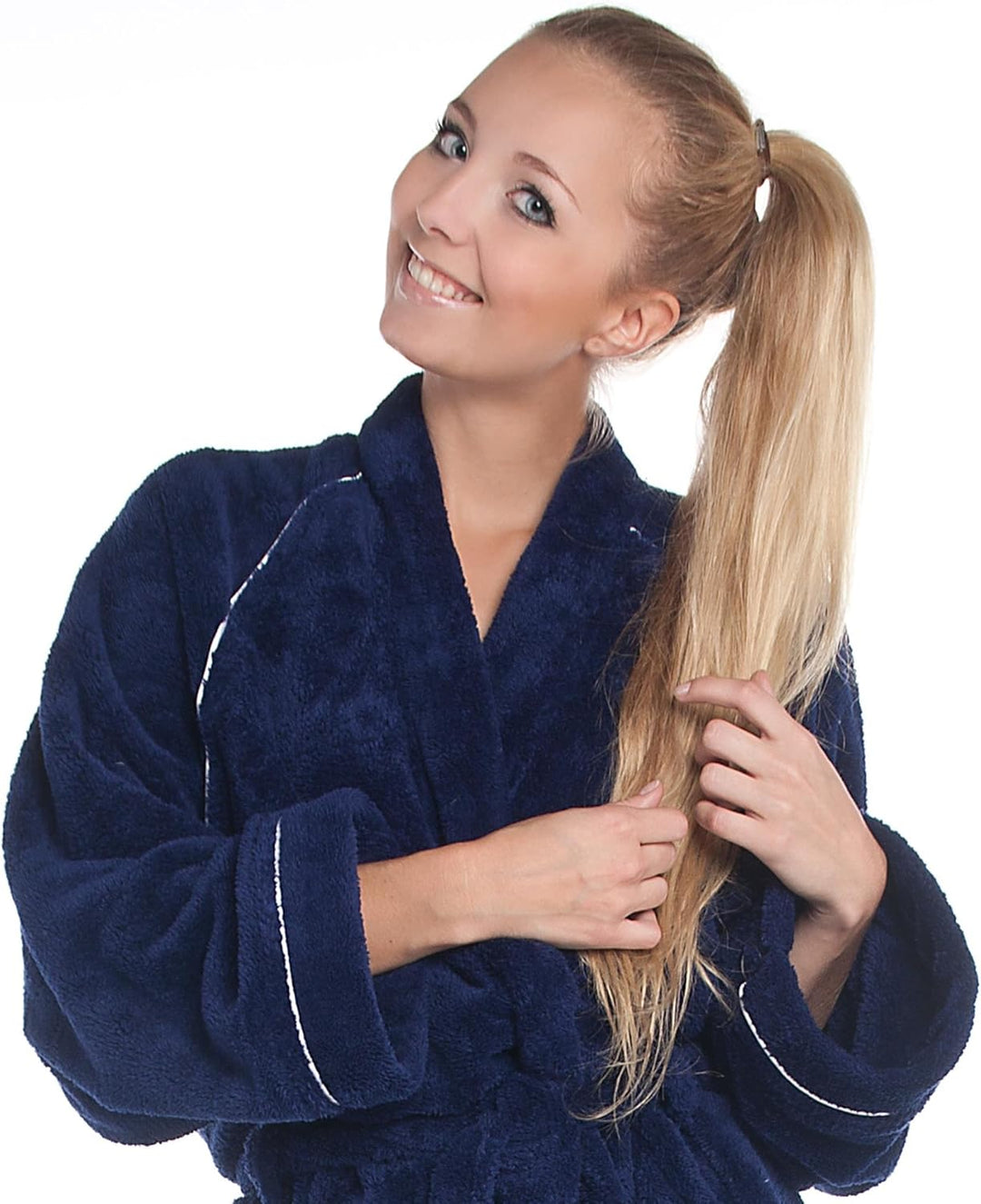 CelinaTex WellSoft Bademantel Kimono Damen Herren L blau Mikrofaser Morgenmantel Coral-Fleece Saunam