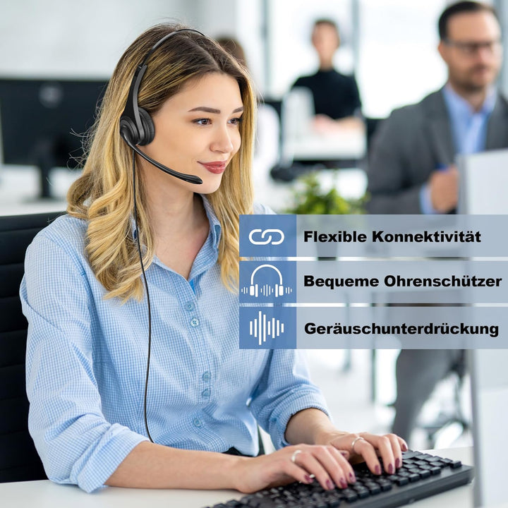 Voistek Einöror Call Center Telefon-Headset, 2,5mm Klinke, Noise Cancelling Mikrofon, Lautstärkeregl