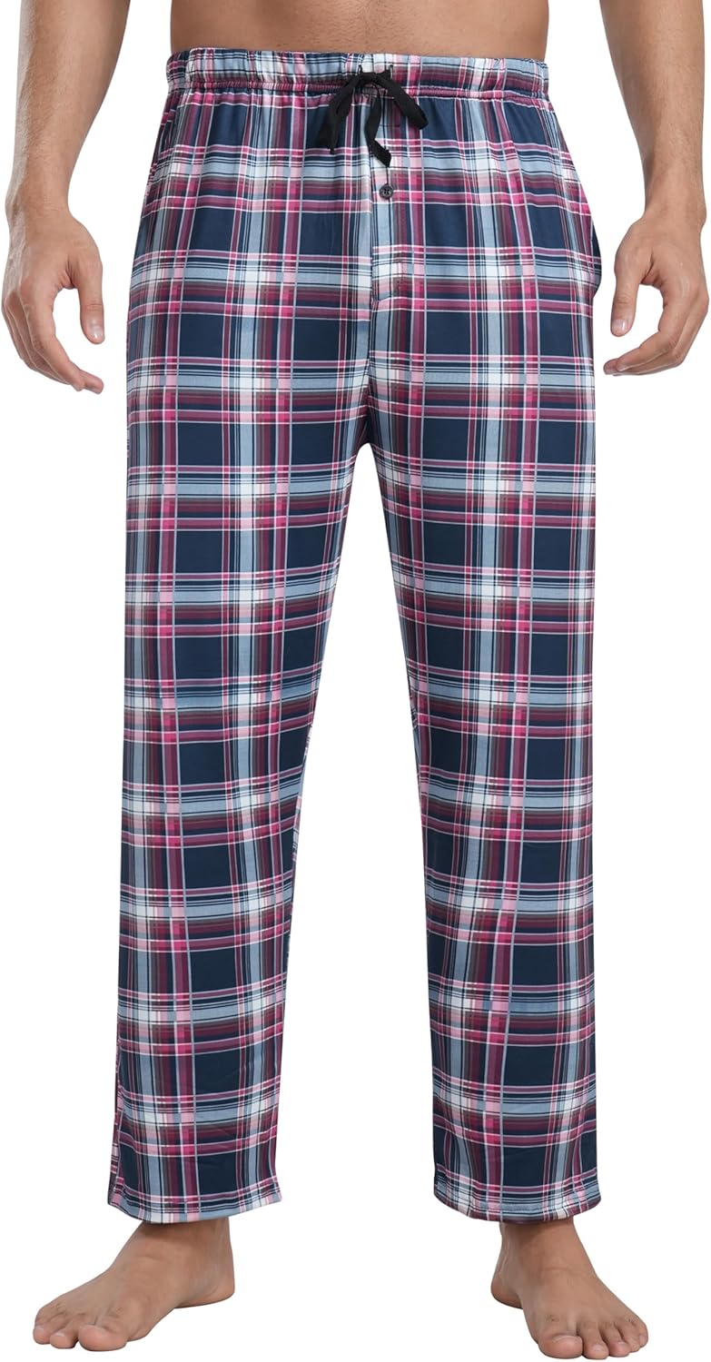 MoFiz Herren Schlafanzughose Baumwolle und Polyester Pyjamahose Lange Karierte Freizeithose Loungeho