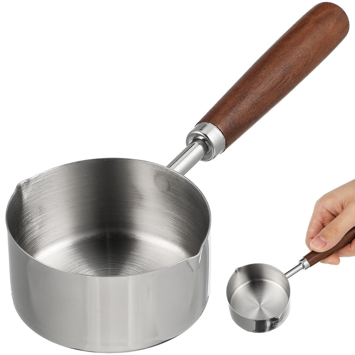 UKCOCO Mini Topf Edelstahl 125ml mit Holzgriff - Kleiner Butterwärmer Induktion & Herd - Milchpfanne