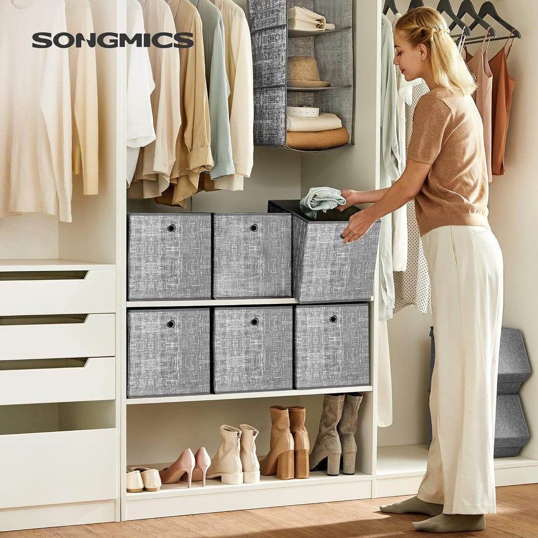 SONGMICS Aufbewahrungsbox, 6er Set, Ordnungsboxen aus Vliesstoff mit Griff, Boxen Aufbewahrung, 30 x