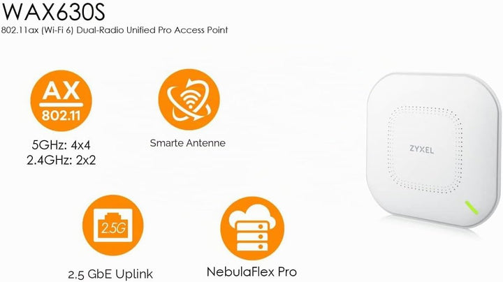 ZYXEL WAX630S Single Pack 802.11AX (WIFI6) 4X4 SMART Antenna EXCLUDE Power Adaptor. 1 Year NCC PRO P