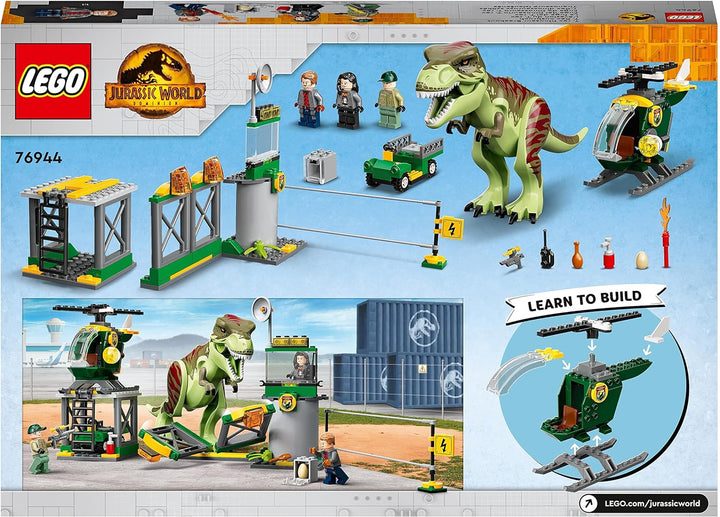 LEGO 76944 Jurassic World T. Rex Ausbruch, Dinosaurier Spielzeug ab 4 Jahre, Set mit Figur, Hubschra