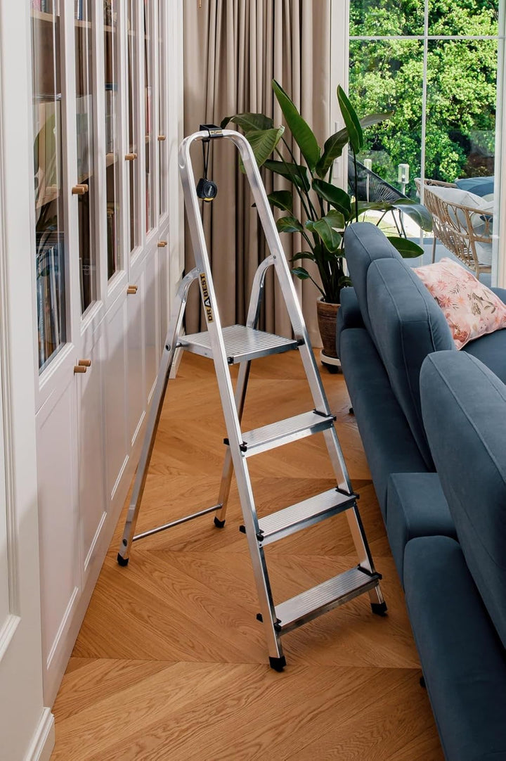 DRABEST Home Aluminiumleiter 4 Stufen 125 kg - Sicheres Arbeiten zu Hause und bei Renovierungen - Tr