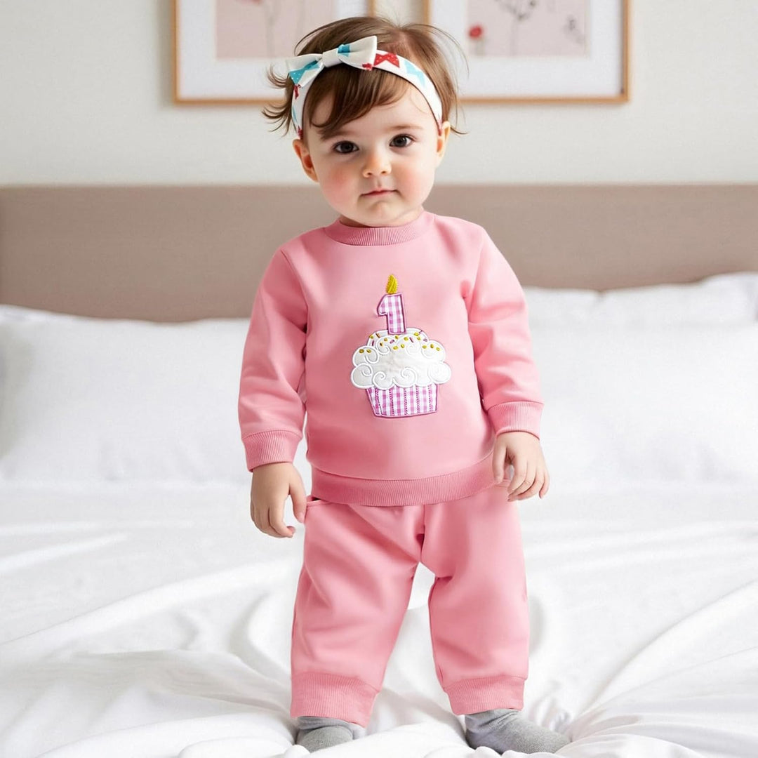 Loalirando Baby Mädchen 1 Cupcake 1. Jahr Geburtstag Outfit | Sweatshirt + Hose Baby Mädchen Winter