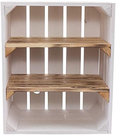 12er Weisse Holzkiste mit 2 geflammten Mittelbrettern quer 50cm x 40cm x 30cm Obstkiste Weinkiste mi