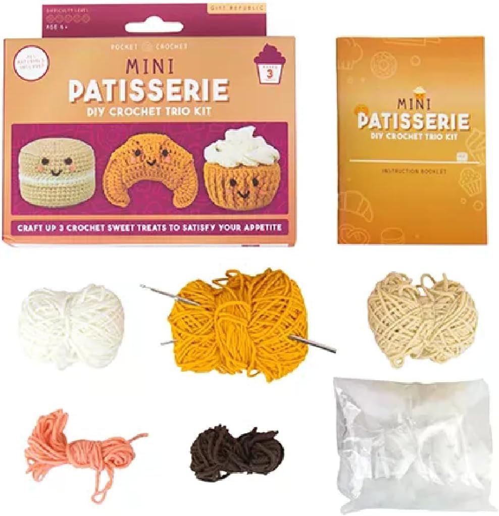 Mini Patisserie Häkelset - DIY Crochet Dessert Trio für Anfänger | Croissant, Cupcake & Macaron mach