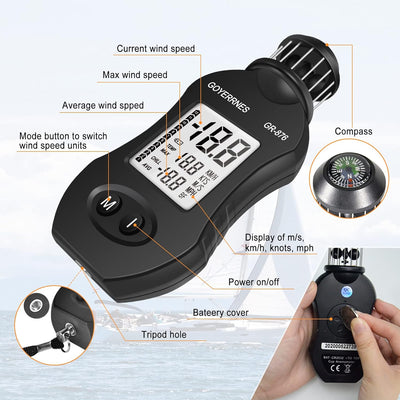 Windmesser Digitales Anemometer GR-876 Handwindmessgerät 0.7~42m/s Taschenanemometer Luftgeschwindig