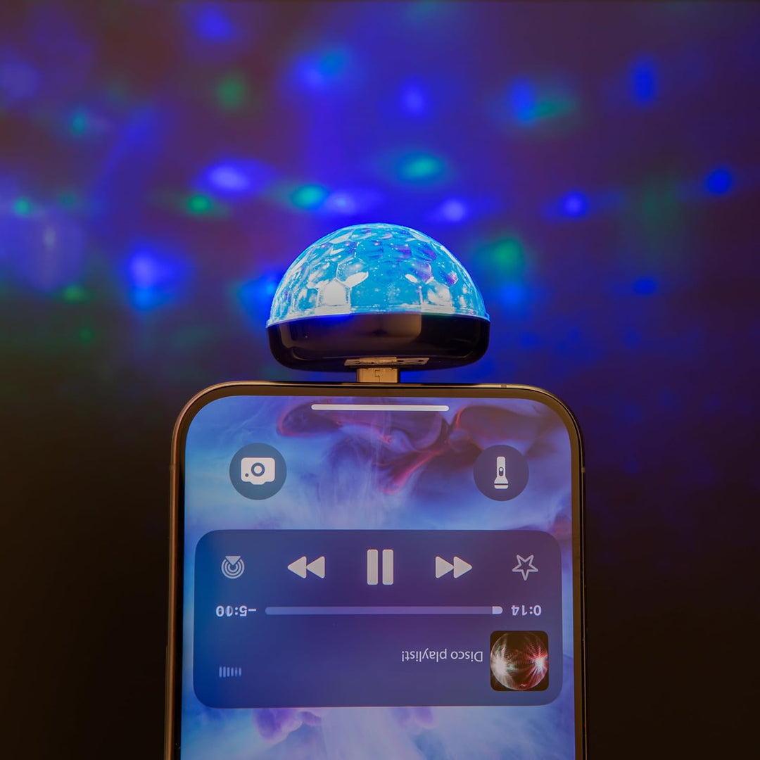 Kikkerland Telefon Disco Licht mit Typ C Port - Neuheit Selfie Licht Pulse mit Musik - Handy Adapter