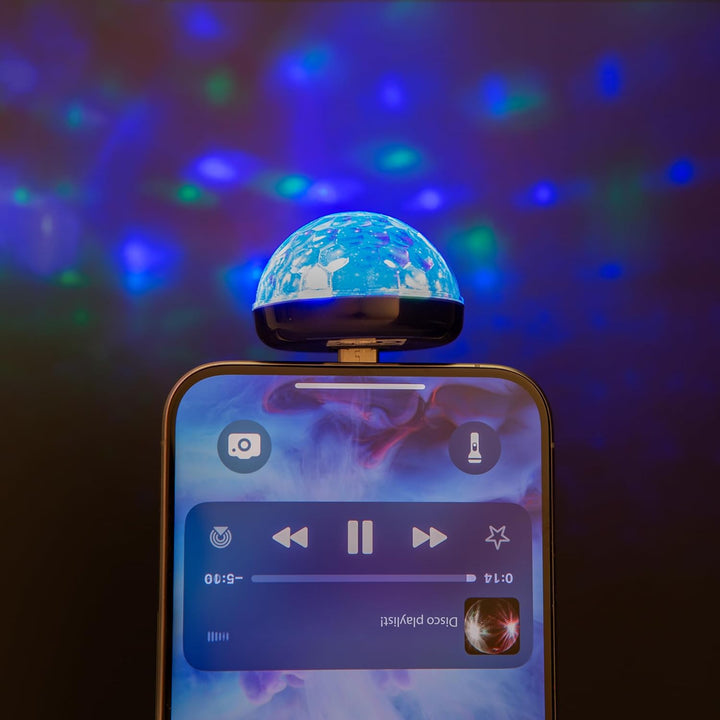 Kikkerland Telefon Disco Licht mit Typ C Port - Neuheit Selfie Licht Pulse mit Musik - Handy Adapter