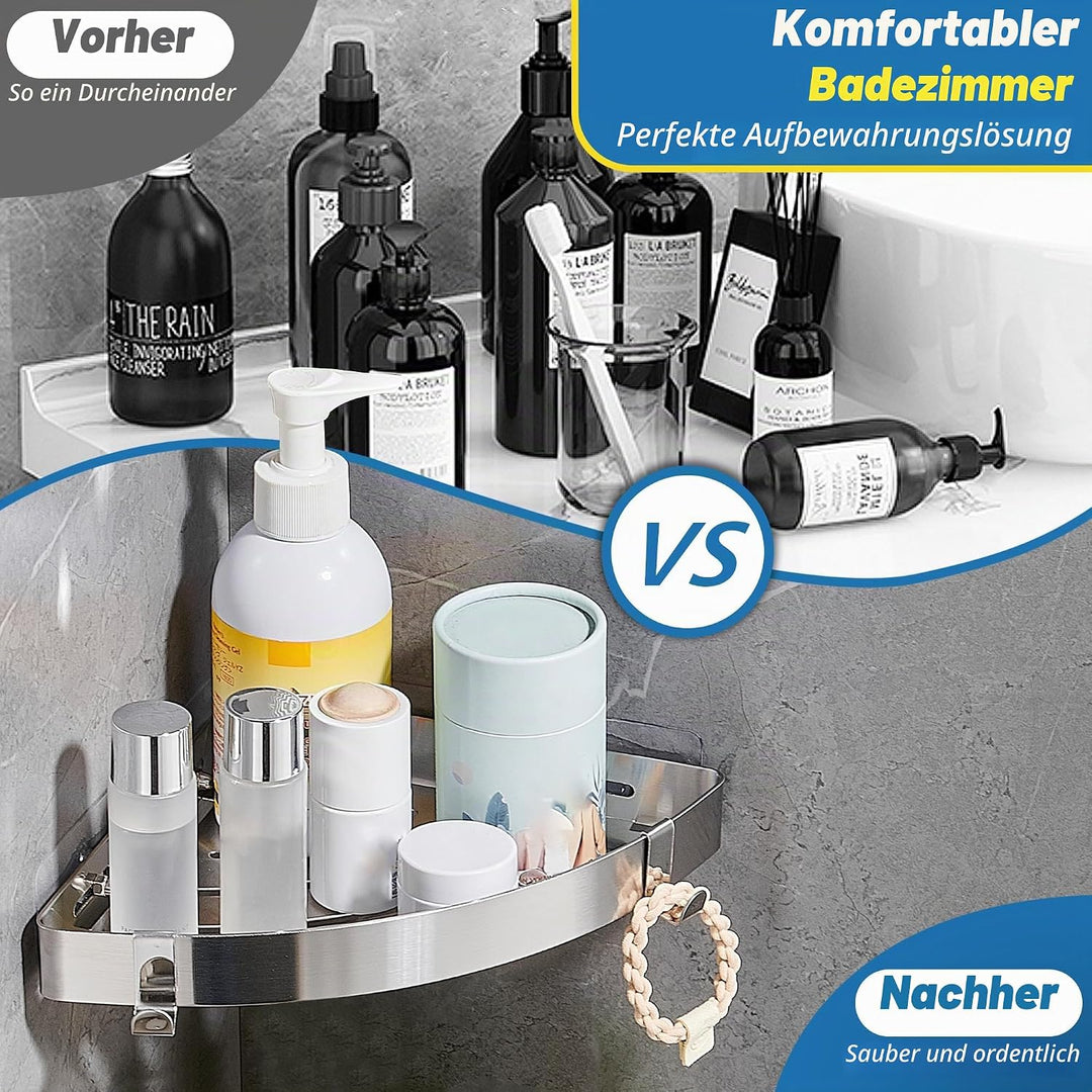 DUFU Duschregal Eckregal, Duschablage Ohne Bohren Badregal Edelstahl Duschkorb Selbstklebend, Ecke B