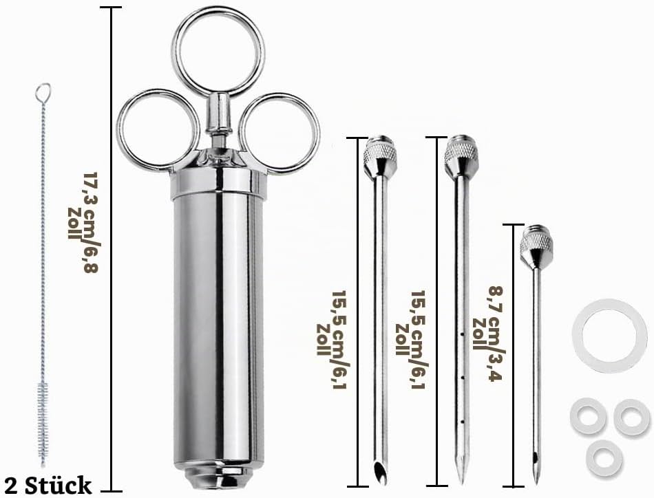 Edelstahl Fleischspritze,Bratenspritze Set,Marinadenspritze 60 ml Gewürzspritze,Spritze für Fleisch-