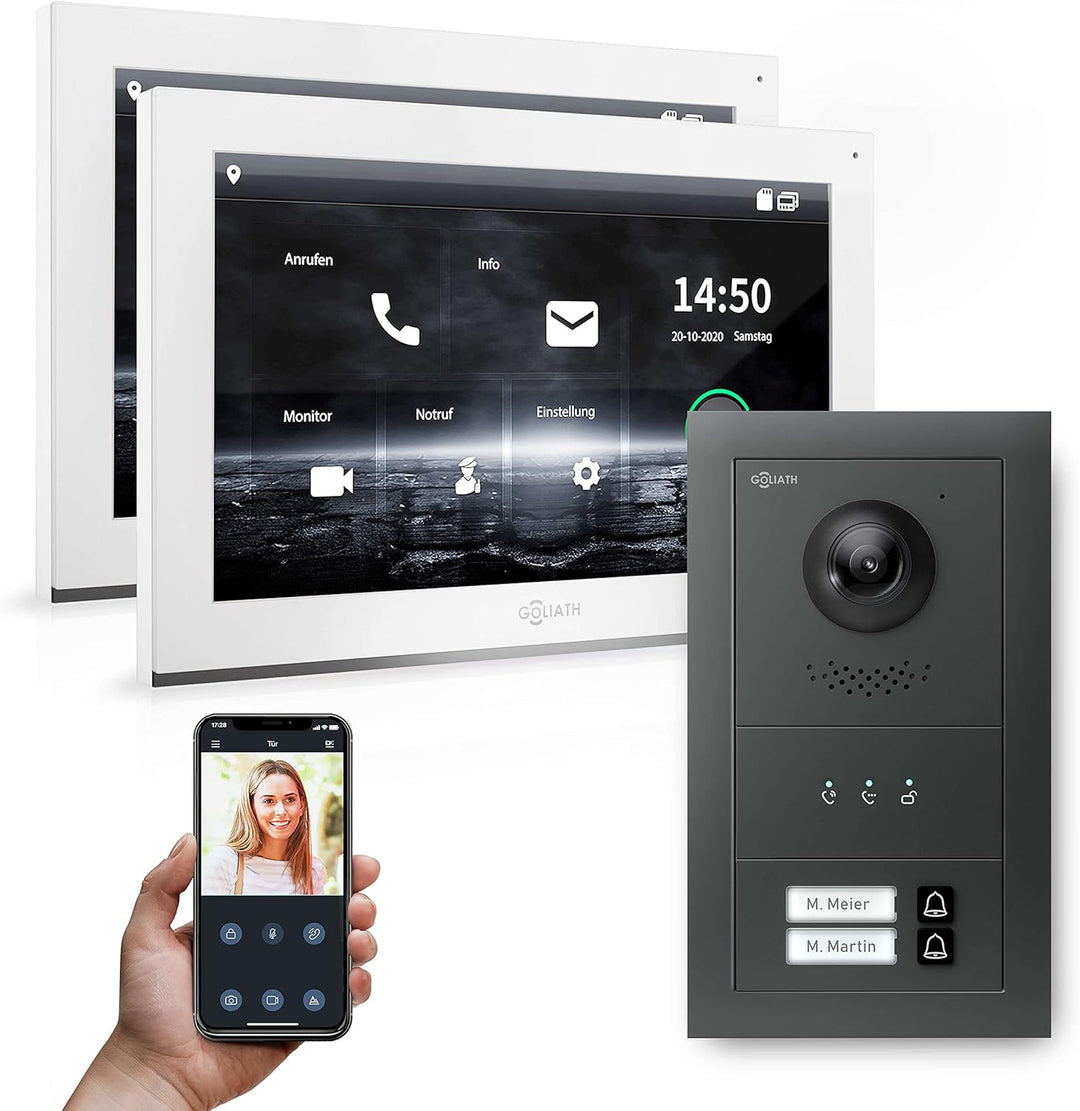 Goliath Hybrid | IP | Full-HD Video Türsprechanlage | App | 2-Fam | 2 x Full-Touchscreen 10" | Alumi