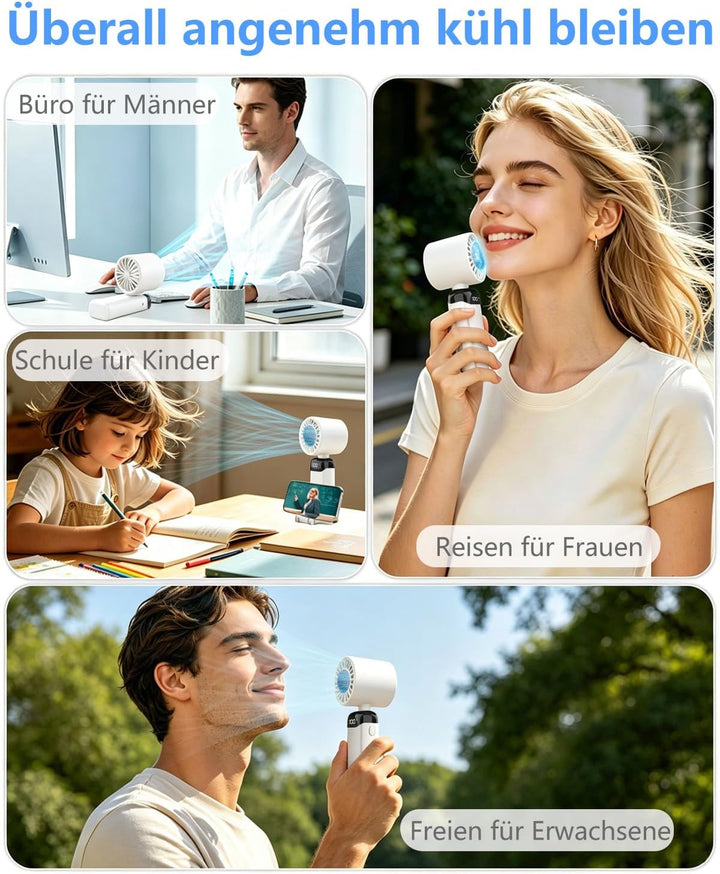 DDKJ Handventilator, Tragbarer Turbo Mini Ventilator mit Kühlung, 4000mAh(10Std.) & LED-Anzeige, 5 S