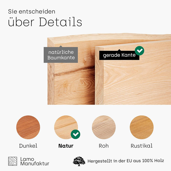 LAMO Manufaktur Massivholzplatte für Couchtisch Arbeitsplatte Küchenarbeitsplatte 80x40 cm, Natur, L