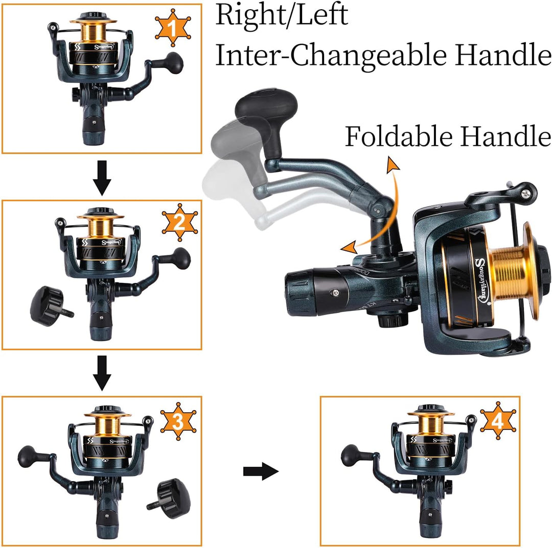 Sougayilang Angelrollen Karpfenangelrolle 13+1BB Kugellager Spinnrollen, Bait Runner Rollen, Glatte,