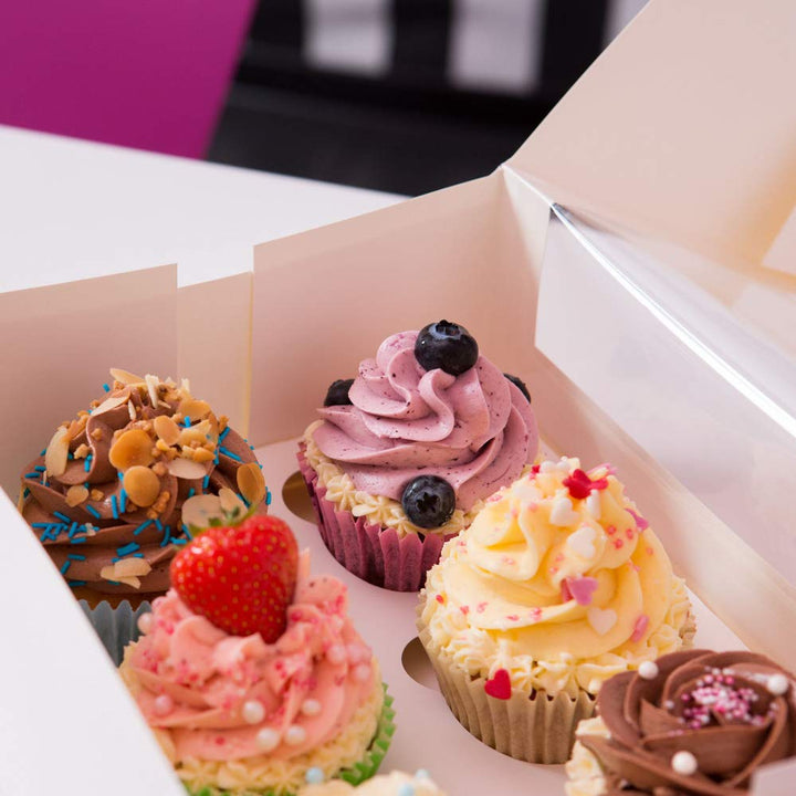 GREENBOX 6er Cupcake Muffin Box Karton mit grossem Sichtfenster inkl. Einlage I 25 Stück Patisseries
