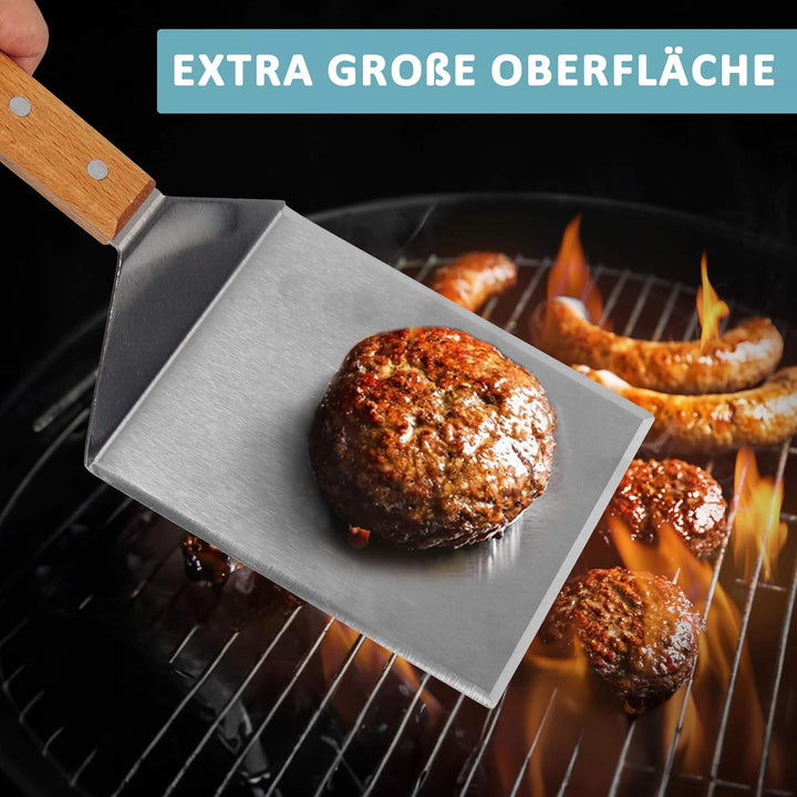 3-Stück Burger-Set, Grillspachtel Edelstahl, Grillwender mit Burger Cover, Pfannenwender Spachtel Mi