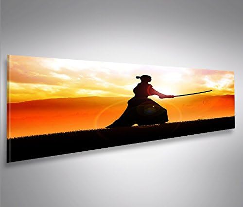 islandburner Bild Bilder auf Leinwand Samurai Kämpfer im Sonnenuntergang Panorama XXL Poster Leinwan