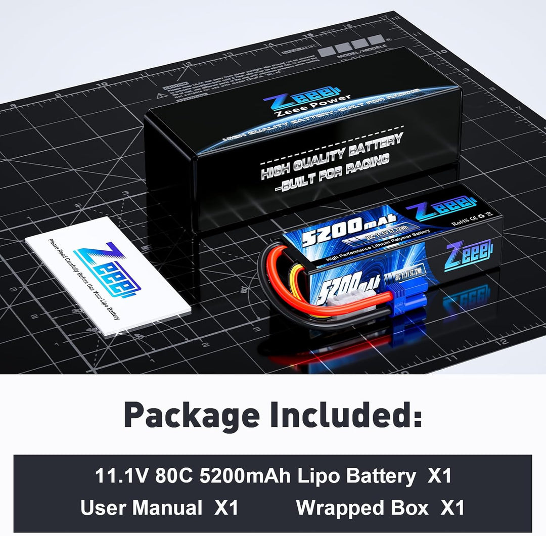 Zeee 3S Lipo Akku 5200mAh 11,1V 80C mit EC5 Stecker Hartschalen RC Akku für RC Car Boot LKW Hubschra