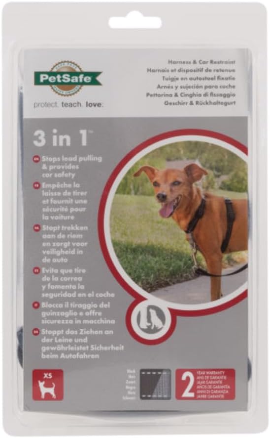 PetSafe 3-in-1-Geschirr und Rückhaltegurt für Hunde, Mit Anti-Zieh-Ring und Rückhaltegurt fürs Auto,