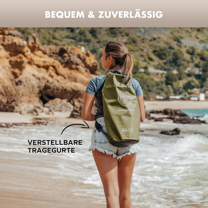 NATURBUMMLER Dry Bag 20L [Aqua Secure+] 100% wasserdichte Tasche mit Schultergurt & Rucksackfunktion
