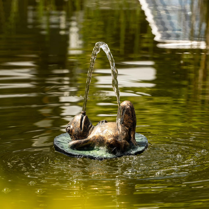 Esotec Solar Wasserspeier Komplettset, Frosch auf Seerosenblatt, Gartenteich Wasserspiel, Vogeltränk