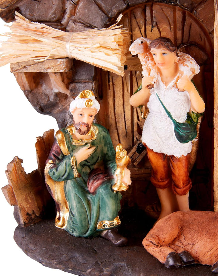 BRUBAKER Weihnachtskrippe - 32 cm Krippenset mit 11 handbemalten Figuren - Weihnachtsfigur Krippe au