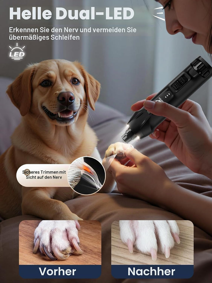 Casfuy 6-Gang-Hunde-Nagelschleifer - 50% Boosted Power Hund Nagelschneider Leise mit Dual-LED-Leucht