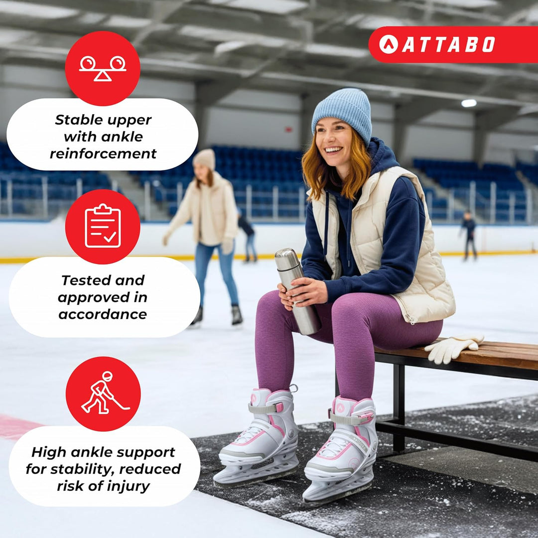 ATTABO Freizeit Schlittschuhe Damen TORA Weiss Grösse 36-41 EU Anfänger Schlittschuhe Schnalle und K