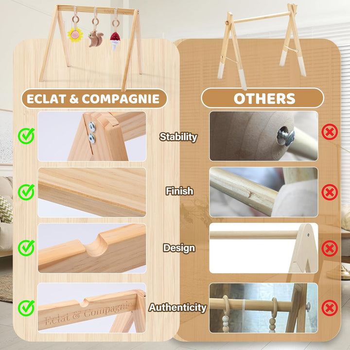 Eclat & Compagnie - Spielbogen für Babys aus Holz – Montessori Portal mit graviertem Logo – stabile