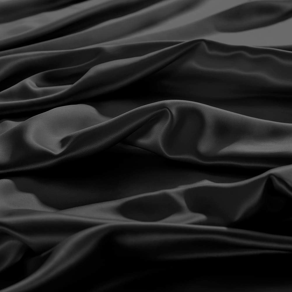 THXSILK Spannbettlaken Seide Bettlaken 140x200, Schwarz Seiden Bettlaken, 100% Reine 19 Momme Maulbe
