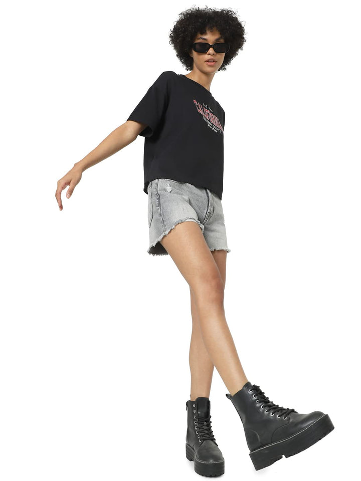 ONLY Damen Onlfine Hw Reg DST Raw DNM Anabox Shorts S Grey Denim, S Grey Denim