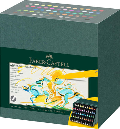 Faber-Castell 167193 - Tuschestifte Pitt Artist Pen Brush, 60er Atelierbox, Pinselstifte Set, 60er A