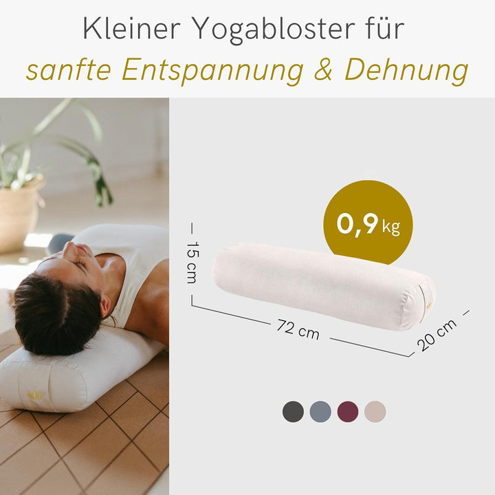 Lotuscrafts® Bolster Yoga Nackenrolle für Yin, 100% Kapok Füllung, Bezug aus Baumwolle waschbar, Kis