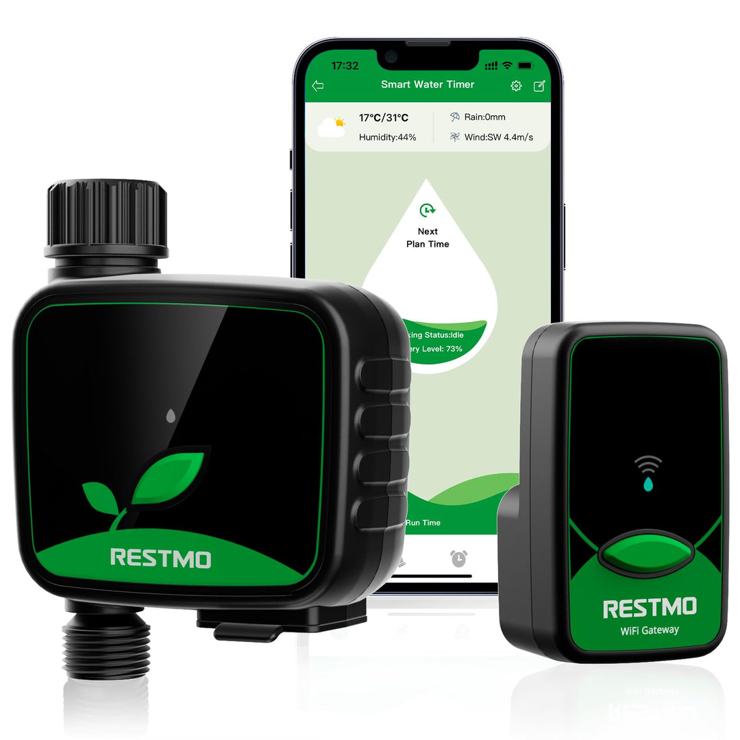 RESTMO WiFi-Bewässerungscomputer, programmierbare Wasserzeitschaltuhr für die Gartenbewässerung, 3 B