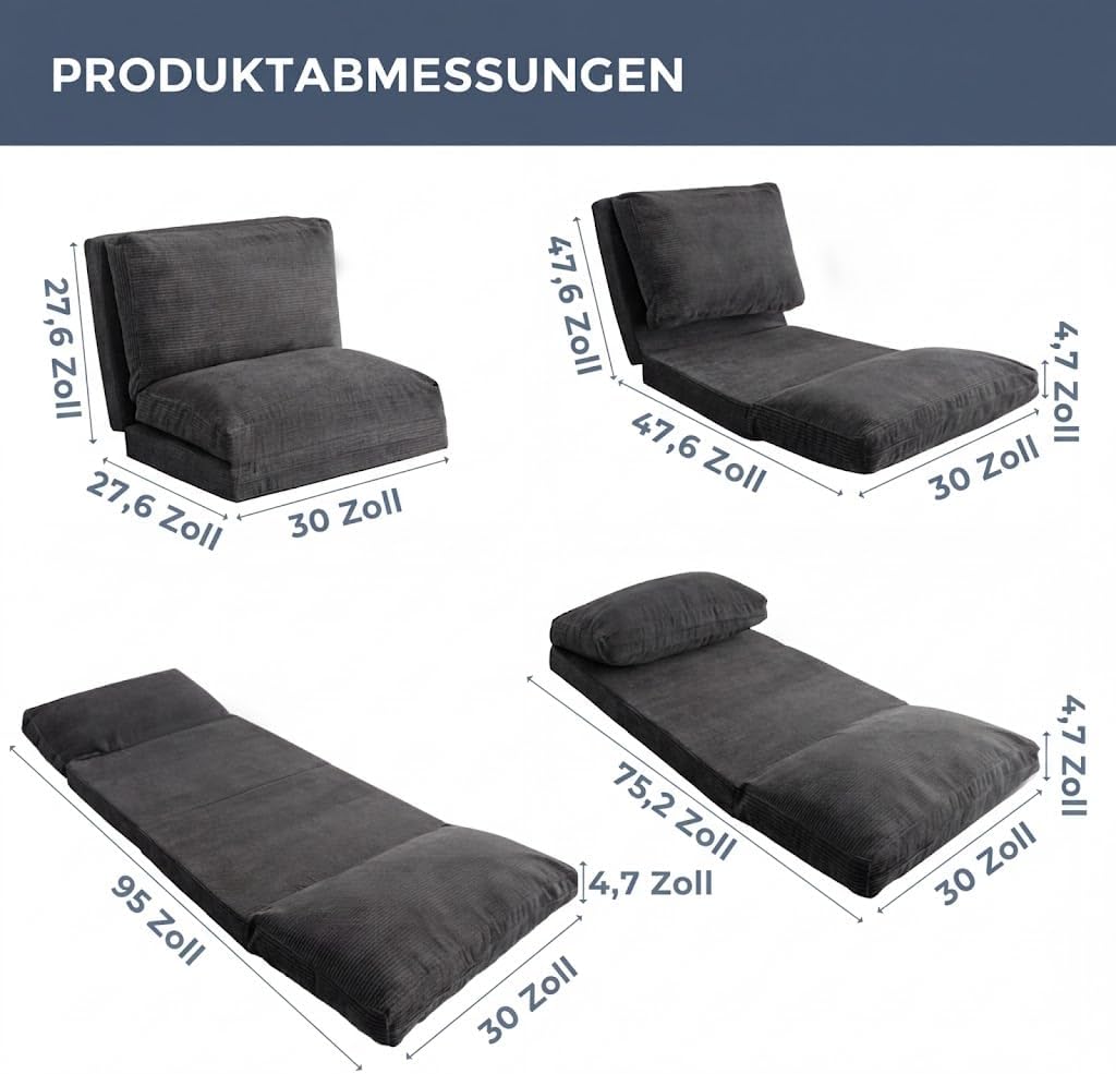 MAXYOYO Faltbarer Samt-Pouf mit Schaumstoffpolsterung, extra dick, 4 Schichten, Bodenmatratze/Sofa f